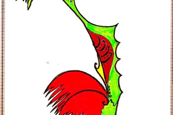 Gallo Rojo, pintura original de Miguel F. Villegas