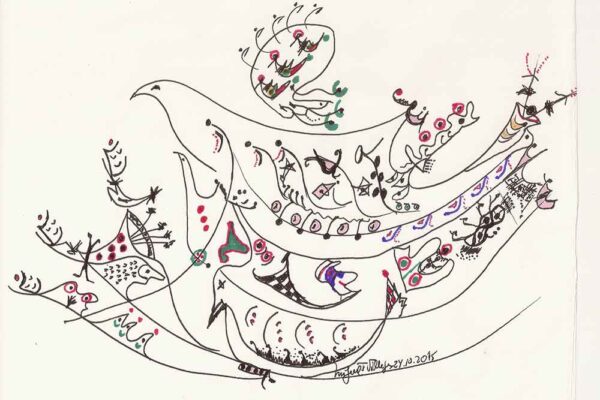 Revuelo de palomas, pintura original de Miguel F. Villegas